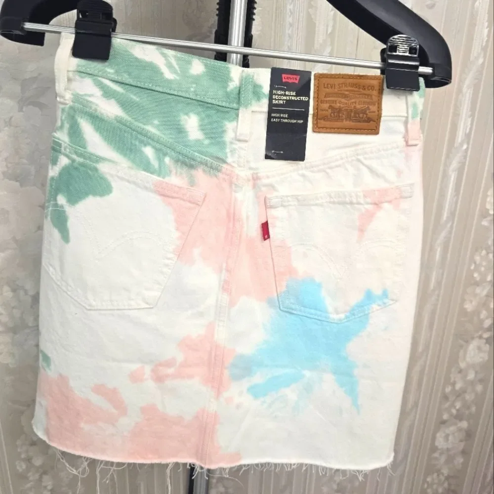 Levi's Tie-Dye Unhemmed Finish Denim Skirt NWT